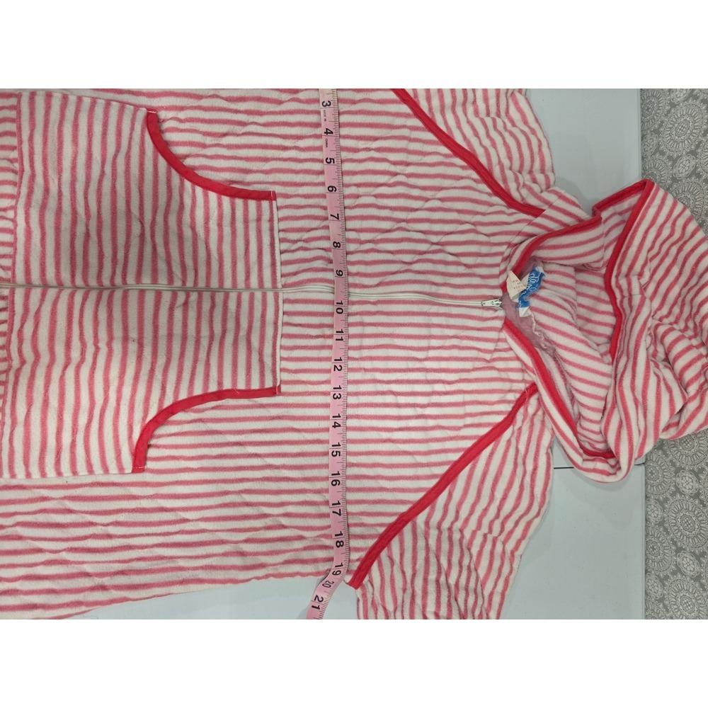 Vintage Lara‎ Dee Quilted Hooded Lounge Robe Red White Stripe Medium Pocket USA - Picture 6 of 12